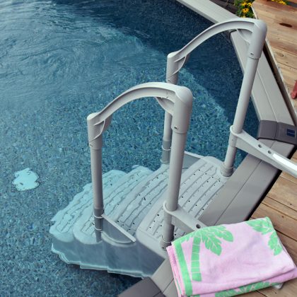 drop in pool steps for abve ground pools with two handrails